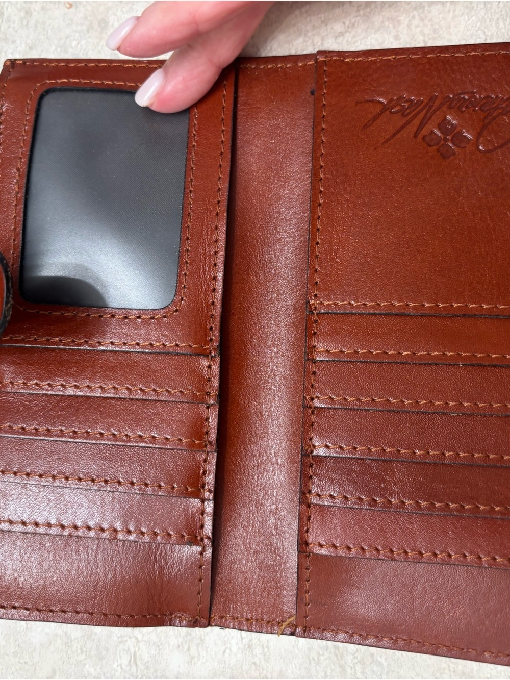 Patricia Nash Brown Floral Embossed Leather Wallet with Colorful Butterflies - Picture 3 of 3